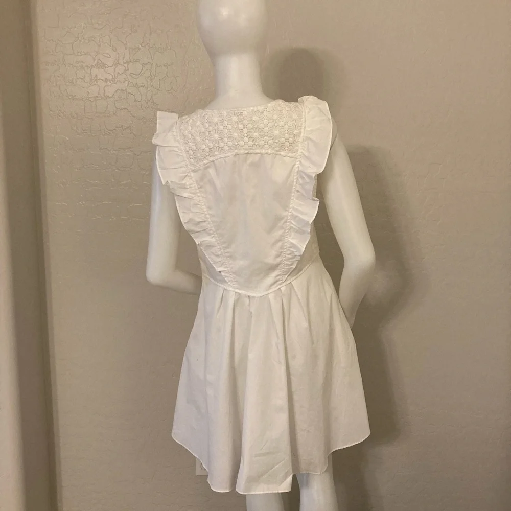 Free People Women Half Moon Crochet Ruffle Embroidered Dress In White Sz Large
